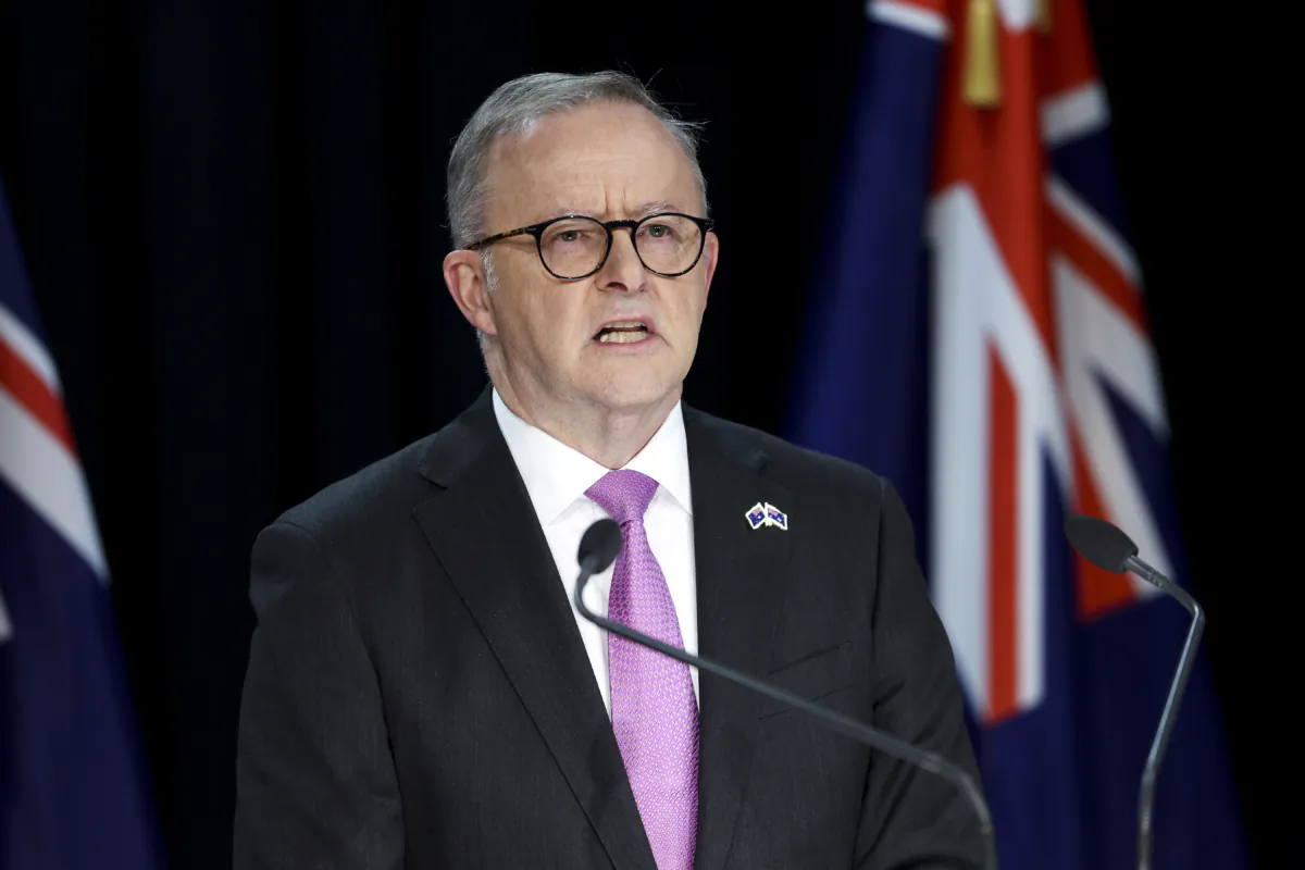 Australian Prime Minister Anthony Albanese speaks during a press conference in Wellington, New Zealand, on July 26, 2023. (Hagen Hopkins/Getty Images)