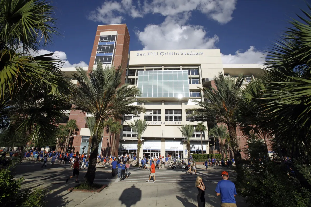 Fans arrive for an NCAA college football game against UAB at Ben Hill Griffin Stadium at the University of Florida in Gainesville, Fla., on Sept. 10, 2011. (John Raoux/AP Photo)