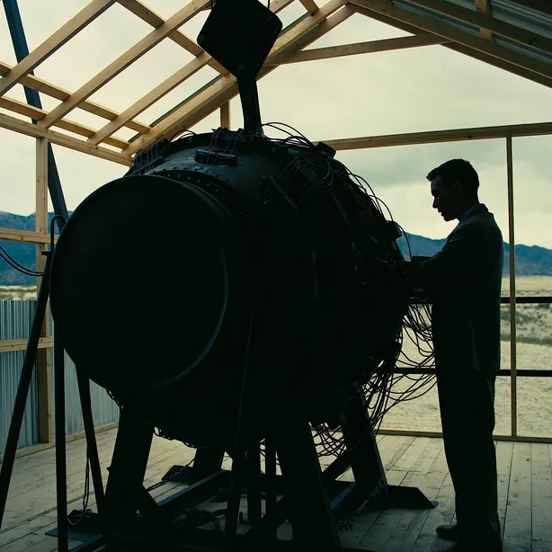 Julius Robert Oppenheimer (Cillian Murphy) inspects a test-run atomic bomb in "Oppenheimer." (Universal Pictures)