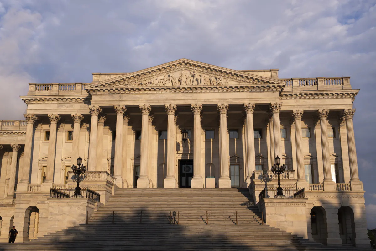 The Senate side of the U.S. Capitol building is seen at sunrise in Washington on July 31, 2023. (Madalina Vasiliu/The Epoch Times)