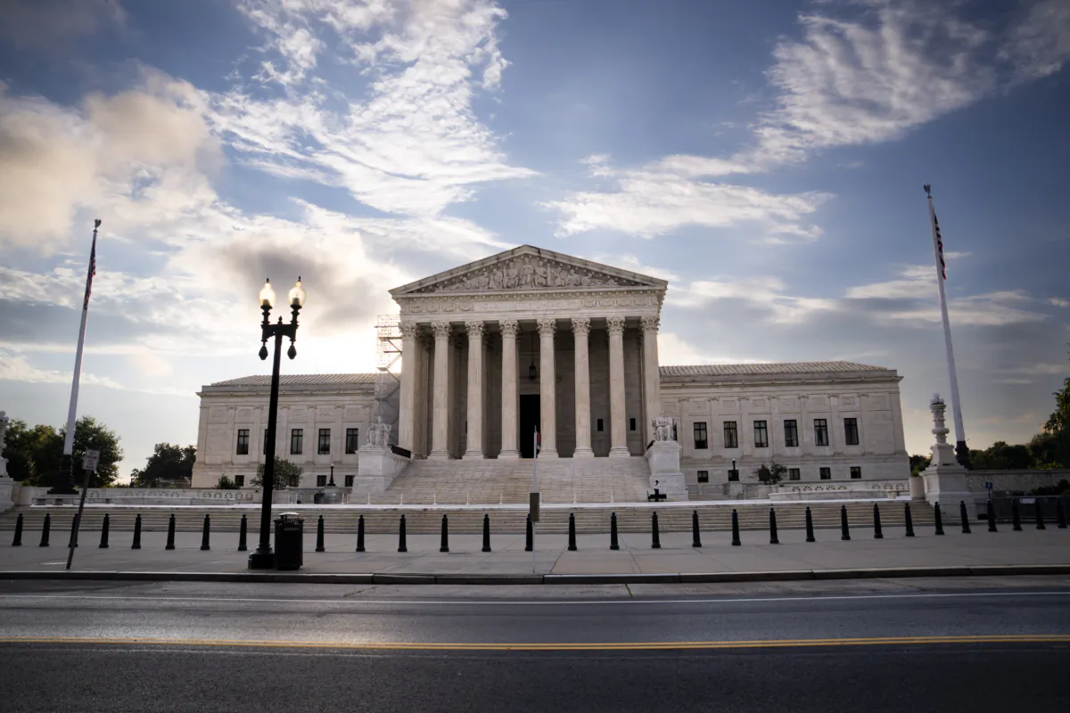 Supreme Court is seen at sunrise in Washington on July 31, 2023. (Madalina Vasiliu/The Epoch Times)