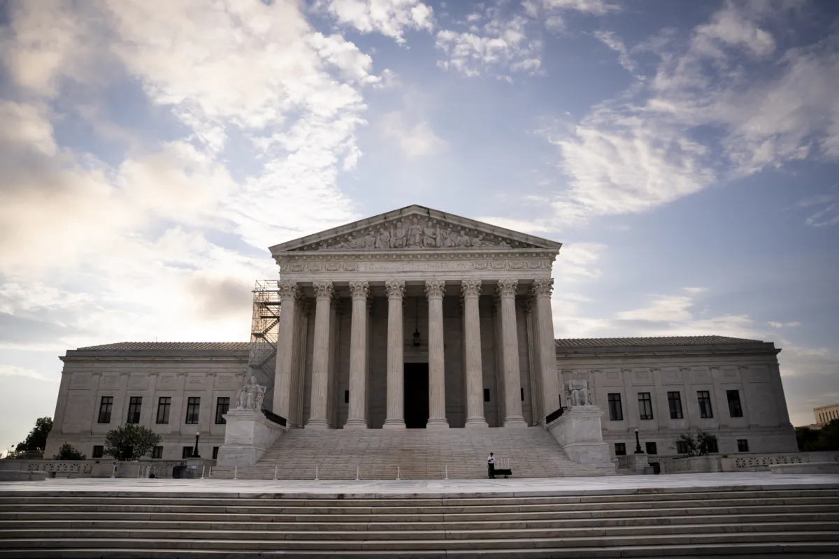 The U.S. Supreme Court at sunrise in Washington on July 31, 2023. (Madalina Vasiliu/The Epoch Times)