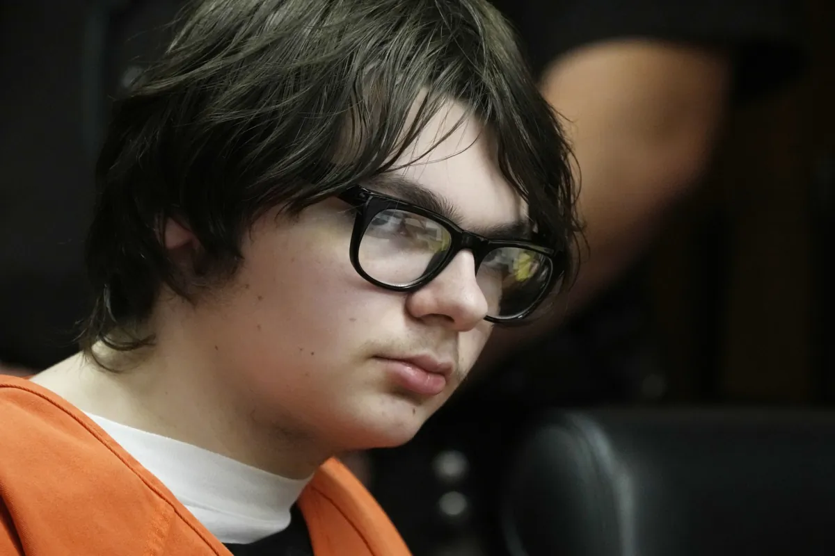 Ethan Crumbley sits in court in Pontiac, Mich., on July 28, 2023. (Carlos Osorio/AP Photo)