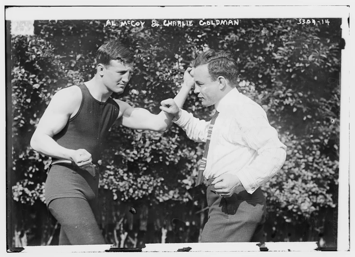 Charley Goldman (R) training boxer Al McCoy, 1910. Bain News Service, publisher. Library of Congress. (Public Domain)