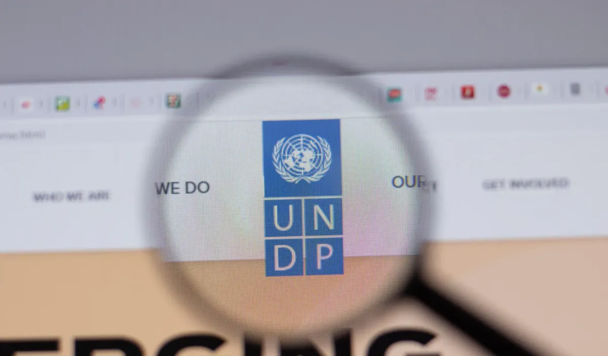 The U.N. Development Programme (UNDP) company logo icon on its website, photographed in New York, on March 18, 2021. (Postmodern Studio/Shutterstock)