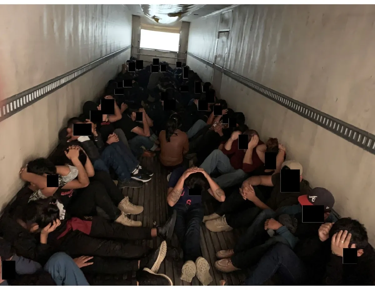 Eighty-one migrants hidden in back of tractor trailer, 2022. (Courtesy of Department of Justice).