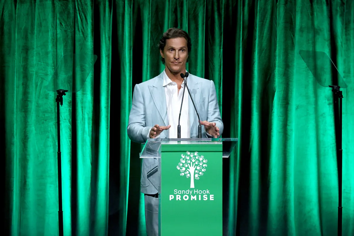 Matthew McConaughey speaks onstage during the 2022 Sandy Hook Promise Benefit at The Ziegfeld Ballroom in New York on Dec. 6, 2022. (Dia Dipasupil/Getty Images)