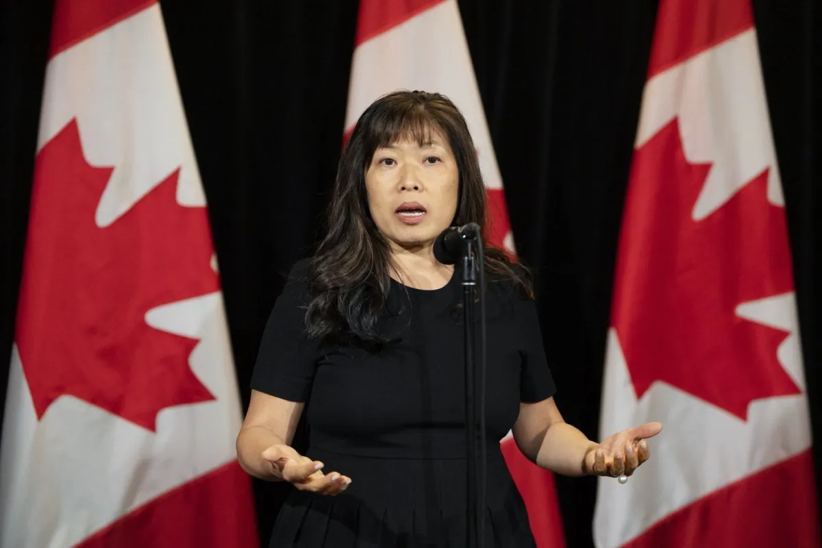Minister of Export Promotion, International Trade and Economic Development Mary Ng speaks to reporters during the Liberal Cabinet retreat in Charlottetown, Aug. 22, 2023. (The Canadian Press/Darren Calabrese)