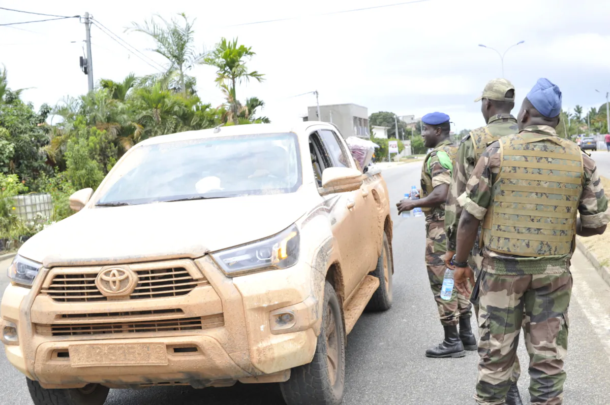Gabonese security forces in Libreville on Aug. 30, 2023. A group of Gabonese military officers appeared on television announcing they were "putting an end to the current regime" and scrapping official election results that had handed another term to veteran President Ali Bongo Ondimba. (AFP via Getty Images)