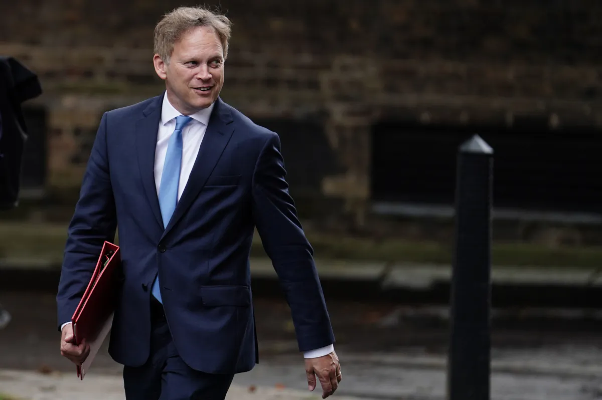Secretary of State for Energy Security and Net Zero Grant Shapps arrives in Downing Street in central London for a meeting with the UK's energy industry leaders on Aug. 2, 2023. (Jordan Pettitt/PA)