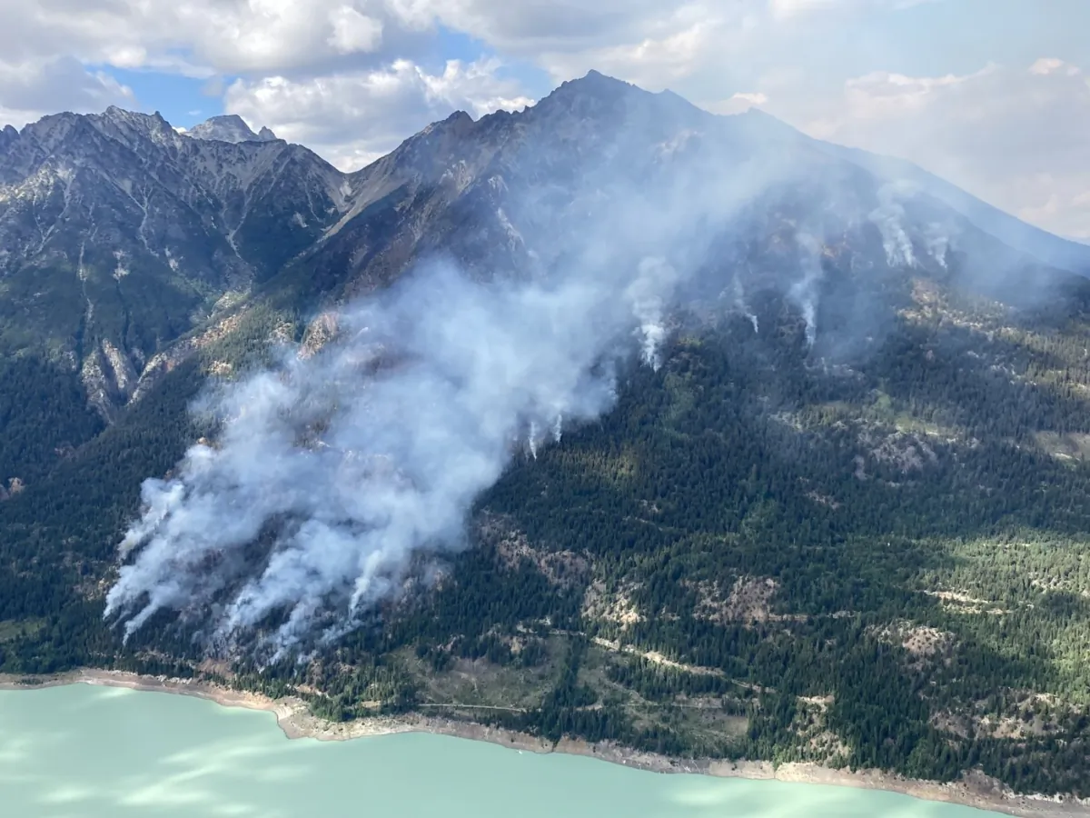 The Downton Lake wildfire northwest of Whistler, B.C., burns in this recent handout photo. (The Canadian Press/HO, BC Wildfire Service)