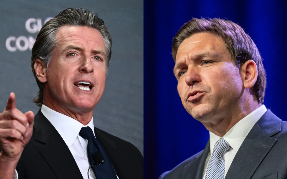 California Gov. Gavin Newsom, left, and Florida Gov. Ron DeSantis in file images. (Getty Images)