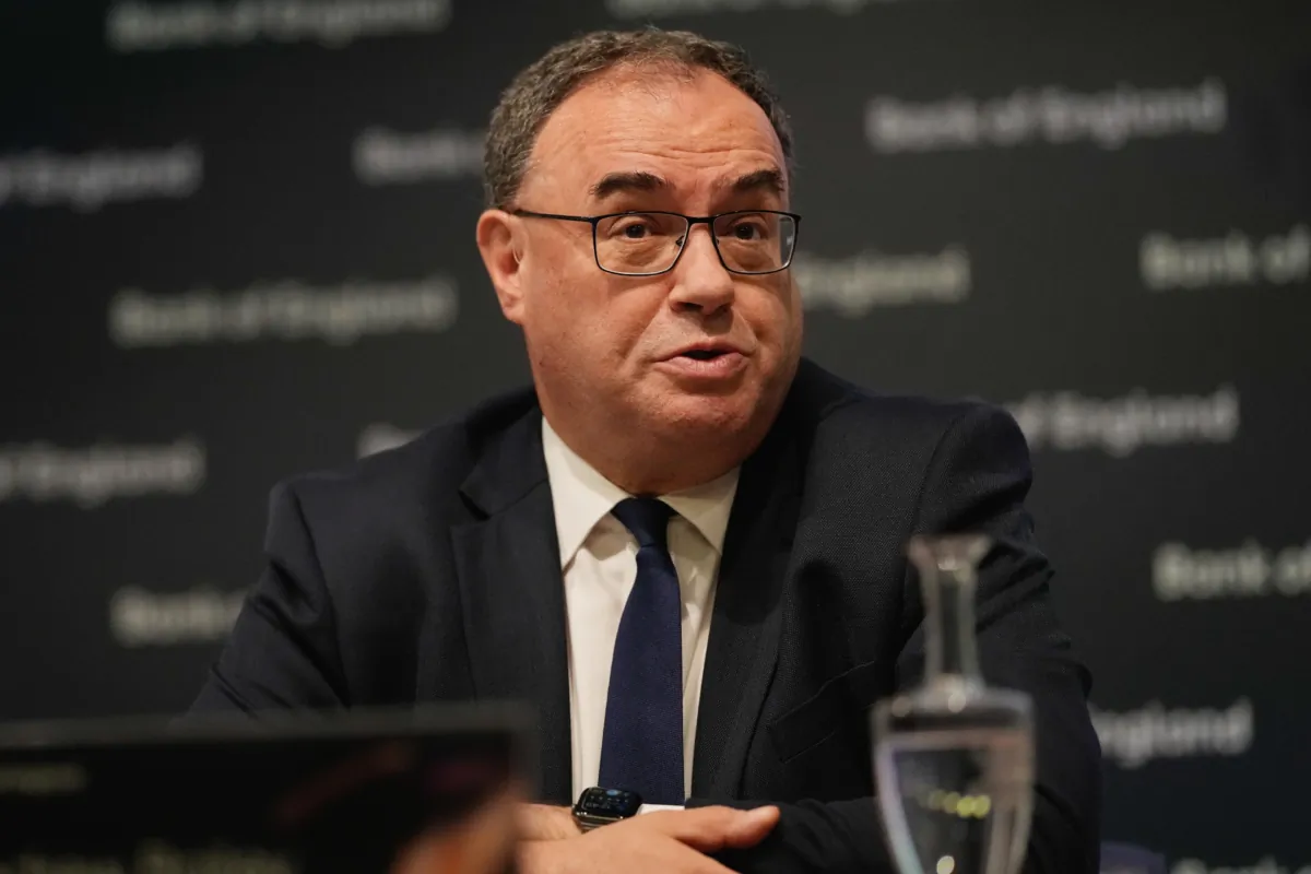Andrew Bailey, Governor of the Bank of England, during the Bank of England Monetary Policy Report Press Conference, at the Bank of England, London, on Aug. 3, 2023. (Alistair Grant/PA)

