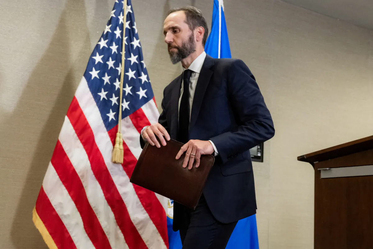 Special counsel Jack Smith leaves after speaking to the press at the US Department of Justice building in Washington, DC, on August 1, 2023. Donald Trump was indicted on August 1, 2023 over his efforts to overturn the results of the 2020 election -- the most serious legal threat yet to the former president as he campaigns to return to the White House. (Photo by SAUL LOEB / AFP) (Photo by SAUL LOEB/AFP via Getty Images)