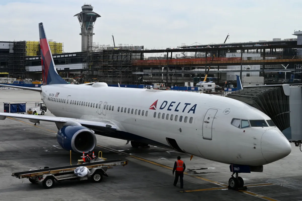 A Delta airlines plane is seen at Los Angeles International Airport (LAX) in Los Angeles on Jan. 11, 2023. (Daniel Slim/AFP via Getty Images)