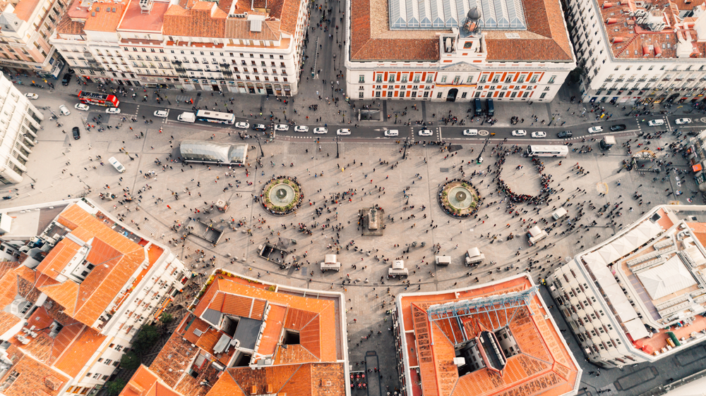 Aerial View Of The Puerta Del Sol In The City