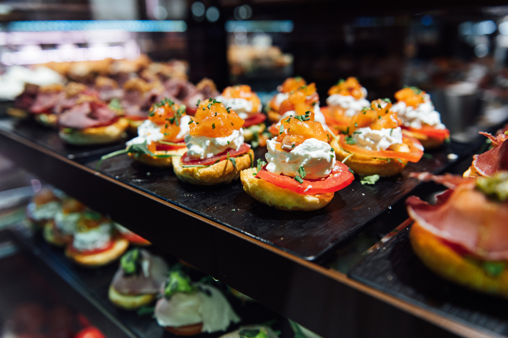 A Wide Variety Of Traditional Tapas With Seafood In Spain