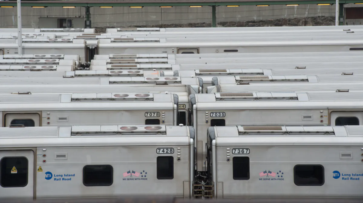 Long Island Rail Road trains are seen as construction continues at the Hudson Yards project on Manhattan's Westside in New York on Oct. 1, 2016. (Bryan R. Smith/AFP via Getty Images)