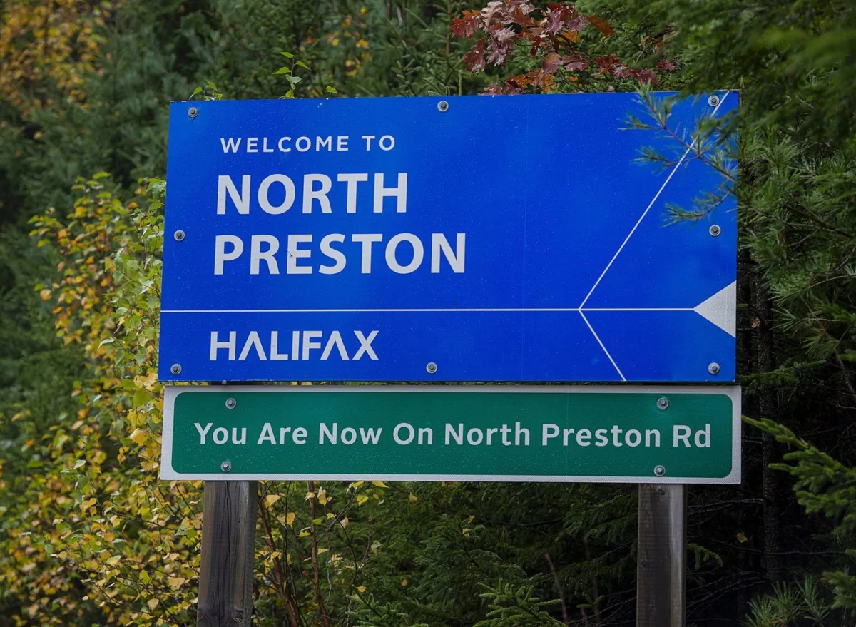 A highway sign to North Preston, N.S., is shown on Oct. 27, 2021. (The Canadian Press/Andrew Vaughan)