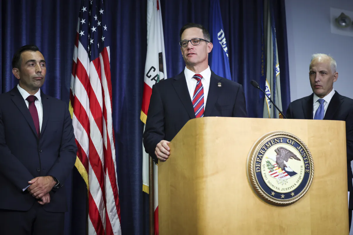 U.S. Attorney Randy S. Grossman for the Southern District of California speaks during a press conference at the U.S. Attorney's Office for the Southern District of California in San Diego on Aug. 3, 2023. (Meg McLaughlin/The San Diego Union-Tribune via AP)