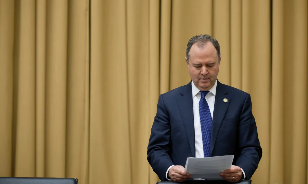 House Judiciary Committee member Rep. Adam Schiff (D-Calif.) prepares to question special counsel John Durham during a break in a hearing in the Rayburn House Office Building on Capitol Hill in Washington on June 21, 2023. (Chip Somodevilla/Getty Images)