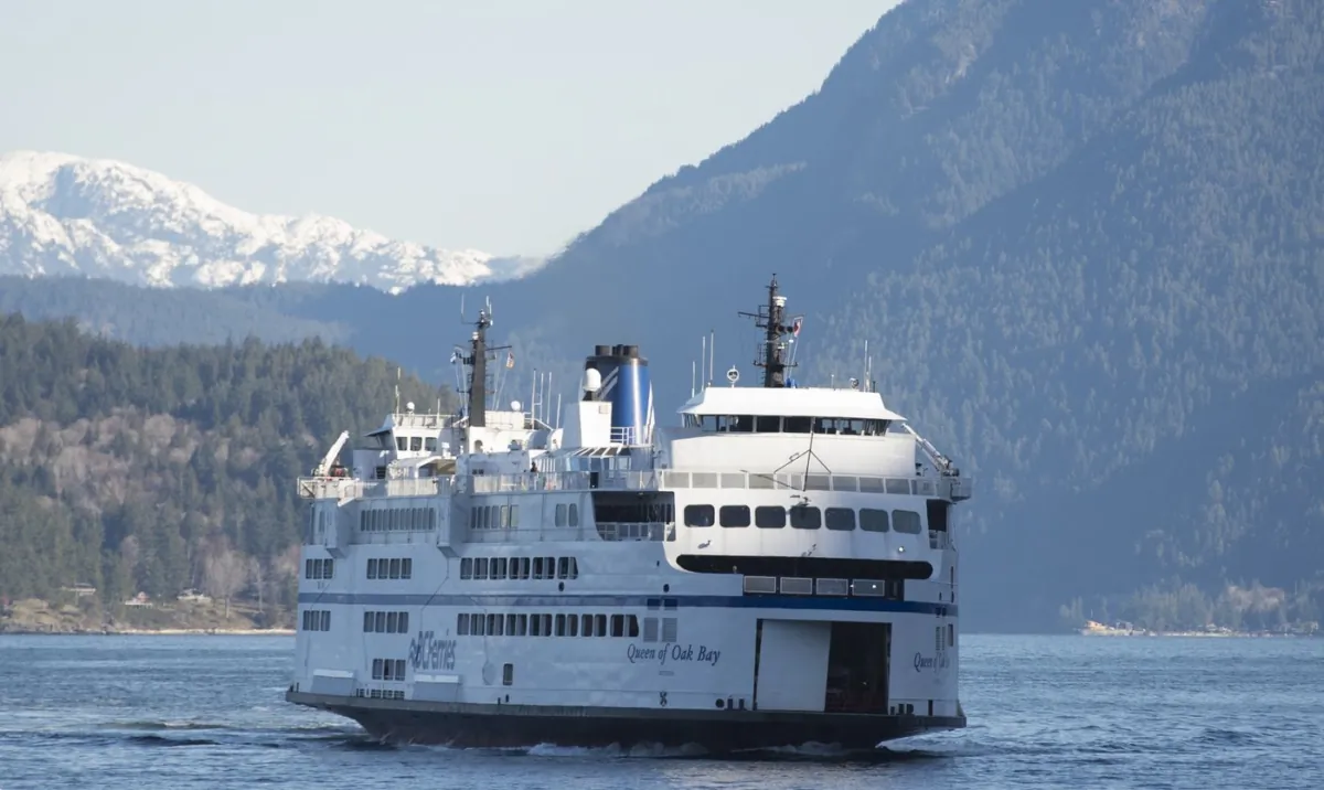 A B.C. Ferry is seen arriving at Horseshoe Bay near West Vancouver on March 16, 2020. (The Canadian Press/Jonathan Hayward)