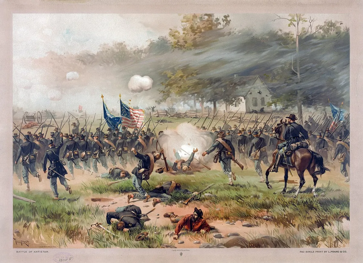 The Battle of Antietam, the Civil War's deadliest one-day fight, by Thure de Thulstrup. Library of Congress. (Public Domain)