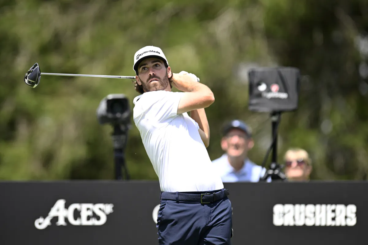Matthew Wolff of the United States plays his shot from the 12th tee box during day one of the LIV Golf Invitational—Greenbrier at The Old White Course in White Sulphur Springs, W.V., on August 4, 2023. (Eakin Howard/Getty Images)