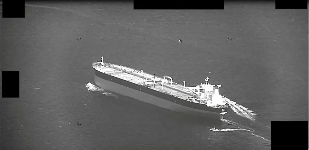 Fast-attack crafts from Iran's Islamic Revolutionary Guard Corps Navy swarming Panama-flagged oil tanker Niovi as it transits the Strait of Hormuz from Dubai to port of Fujairah in the United Arab Emirates, Arabian Gulf early hours of May 3, 2023, are seen in this screenshot of a video shot provided by U.S. Navy, on May 3, 2023. (U.S. Naval Forces Central Command/U.S. 5th Fleet/Handout via Reuters, File Photo)