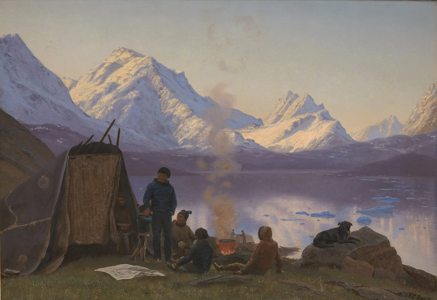 A Greenlandic settlement by a fjord. Summer