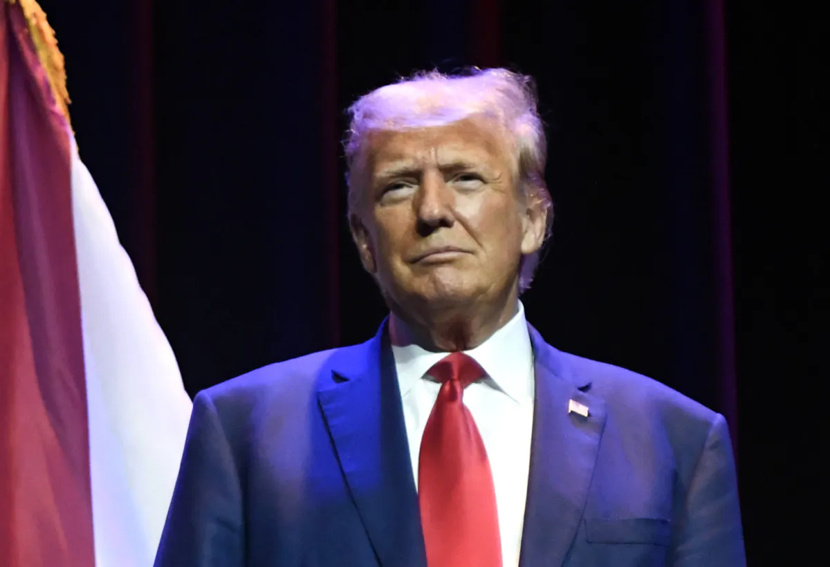 Former President Donald Trump speaks to members of the Alabama GOP during their summer meeting in Montgomery, Ala., on Aug. 4, 2023. (Julie Bennett/Getty Images)