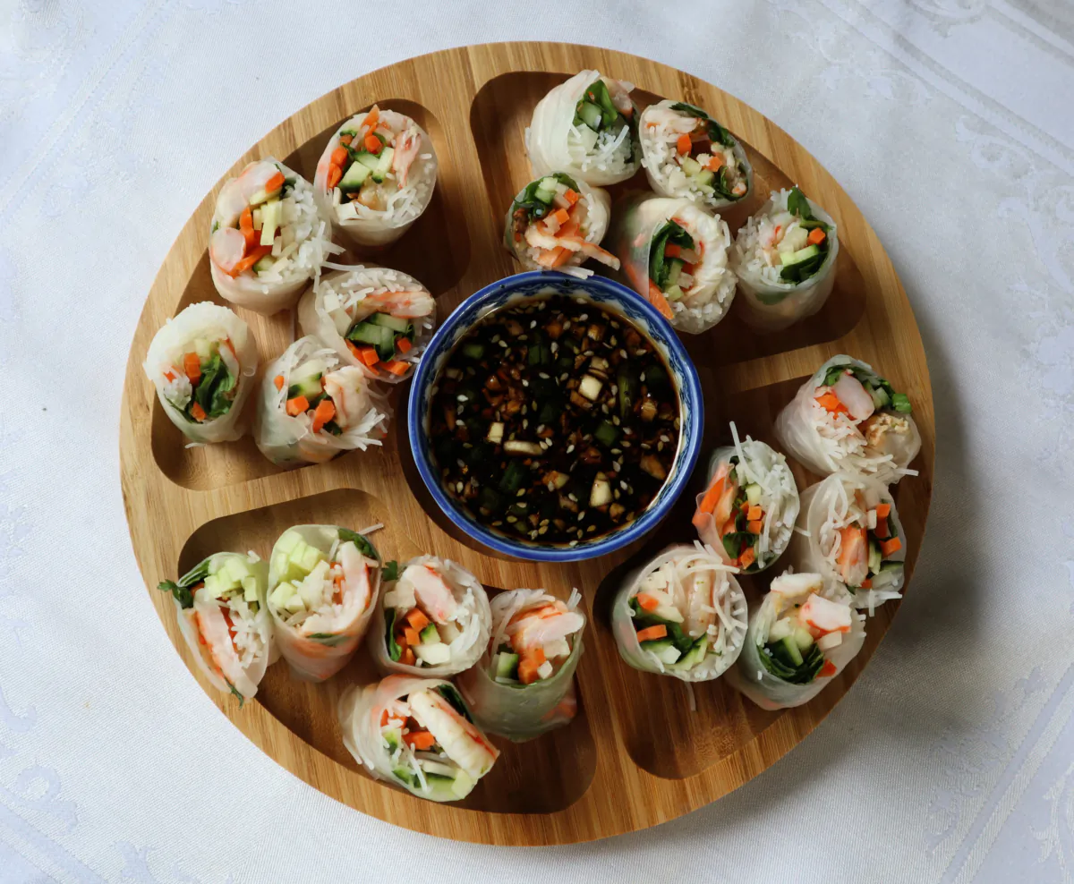 This seasonal summer roll features grilled shrimp. (Gretchen McKay/Pittsburgh Post-Gazette/TNS)