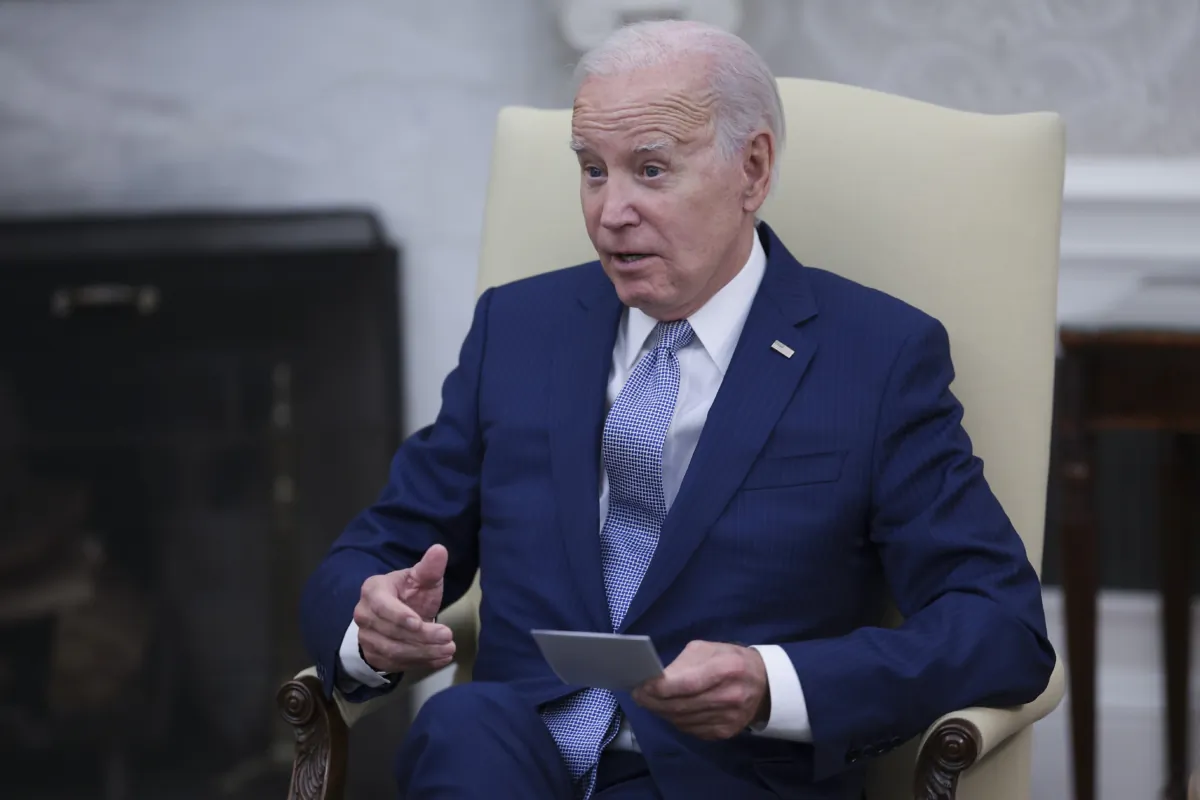 President Joe Biden speaks in the Oval Office of the White House on July 27, 2023. (Win McNamee/Getty Images)