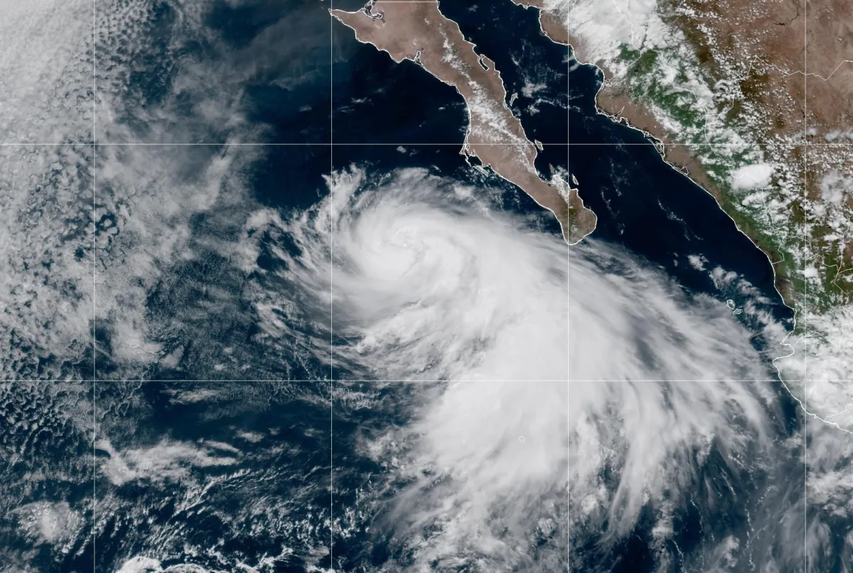 A satellite image shows Tropical Storm Eugene off Mexico’s Pacific coast at 5 p.m. ET on Aug. 6, 2023. (CIRA/NOAA)