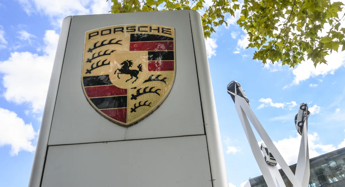 The logo of German car producer Porsche AG in front of the company's headquarters in Stuttgart, southern Germany, on Sept. 26, 2022. (Thomas Kienzle/AFP via Getty Images)