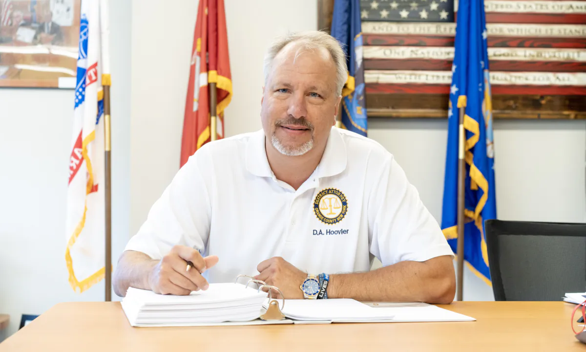 Orange County District Attorney David Hoovler in his office in Goshen, N.Y., on Aug. 2, 2023. (Cara Ding/The Epoch Times)