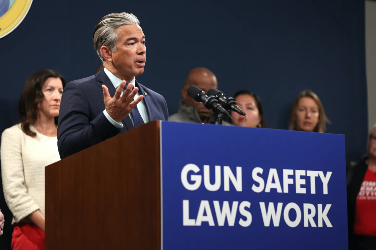 California Attorney General Rob Bonta speaks during a press conference in Sacramento on Feb. 1, 2023. (Justin Sullivan/Getty Images)