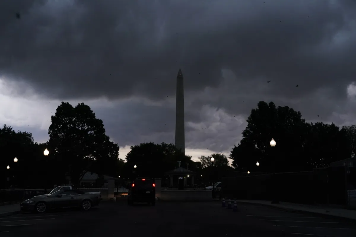 Storm clouds pass over the Washington Monument in Washington on Aug. 7, 2023. (Jacquelyn Martin/AP Photo)