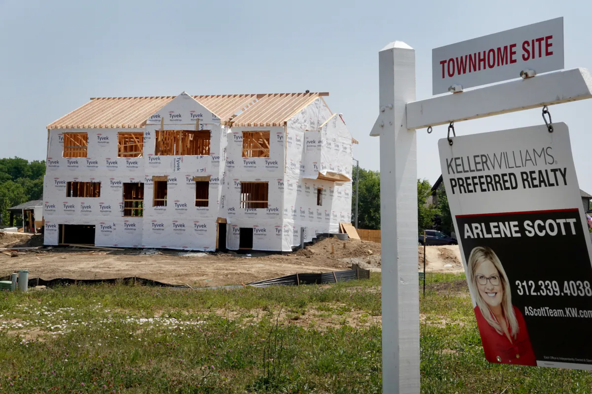 A home is constructed at a housing development in Lemont, Ill., on June 21, 2023. (Scott Olson/Getty Images)