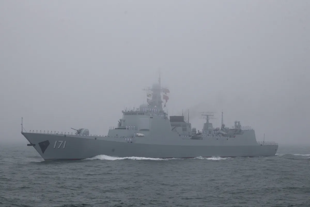 The type 052C destroyer Haikou of the Chinese People's Liberation Army (PLA) Navy participates in a naval parade to commemorate the 70th anniversary of the founding of China's PLA Navy in the sea near Qingdao, in eastern China's Shandong province on April 23, 2019. (Mark Schiefelbein/AFP via Getty Images)
