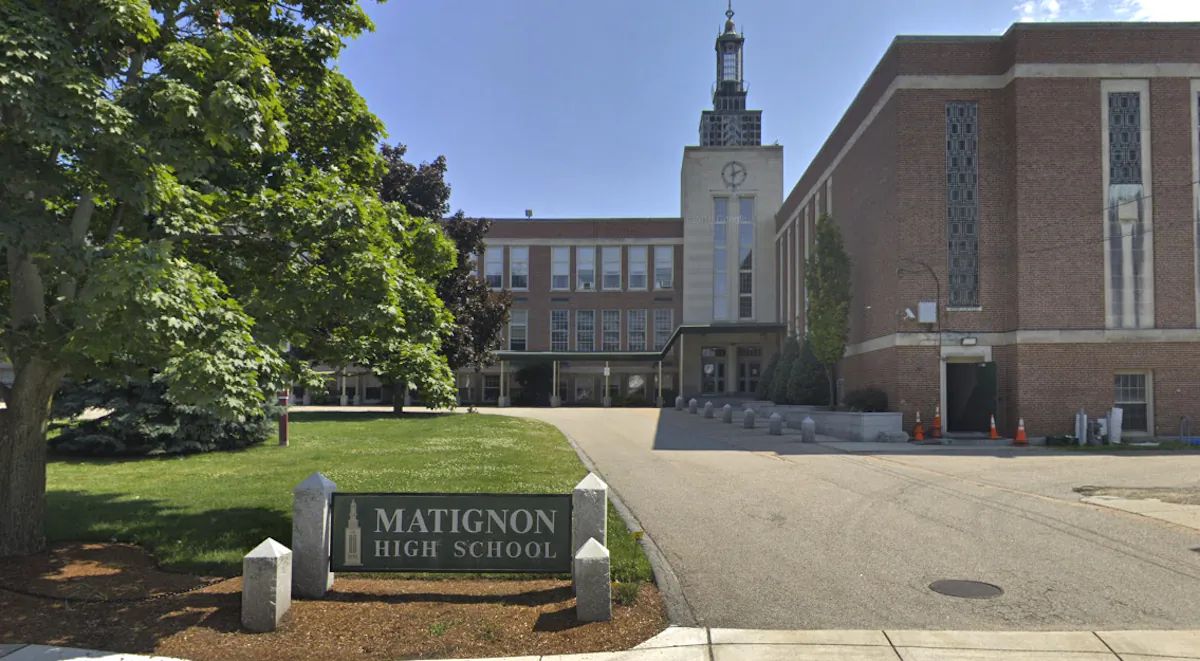 The Matignon High School in Cambridge, Mass., in July 2018. (Google Maps/Screenshot via The Epoch Times)