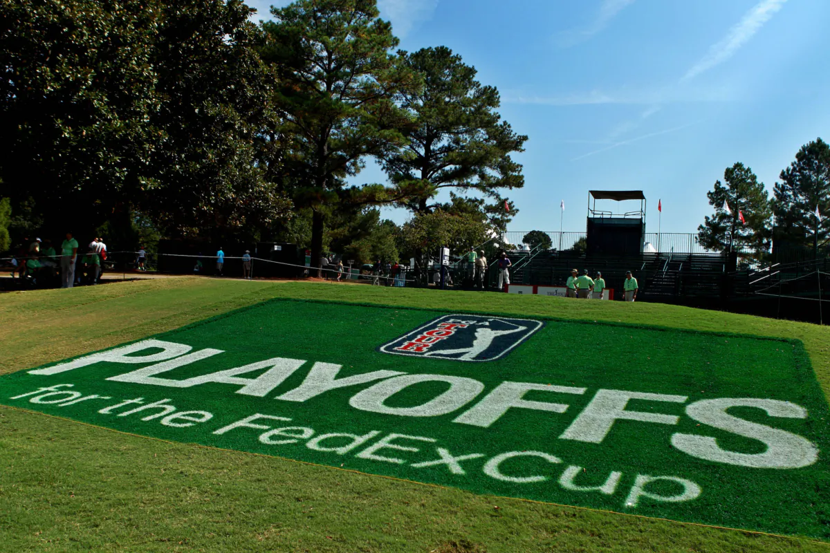 A PGA TOUR Playoff logo is seen on the 18th tee during the third round of THE TOUR Championship presented by Coca-Cola at East Lake Golf Club in Atlanta on September 25, 2010. (Scott Halleran/Getty Images)