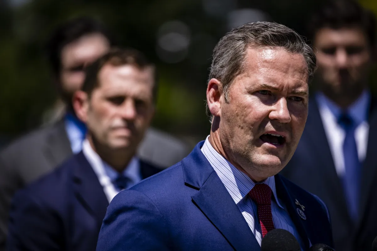 Rep. Mike Waltz (R-Fla.) speaks during a press conference on Capitol Hill with members of The American Legion in Washington on June 16, 2021. (Samuel Corum/Getty Images)
