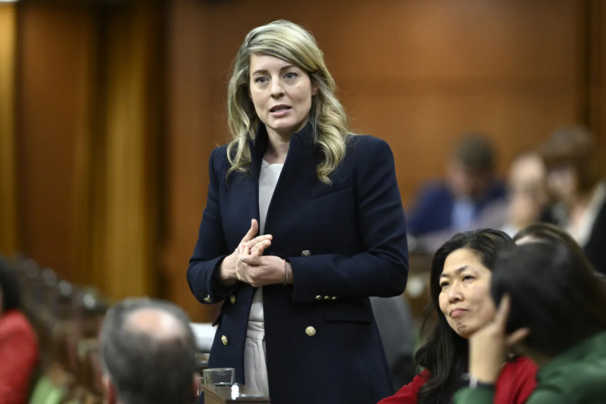 Minister of Foreign Affairs Mélanie Joly rises during Question Period in the House of Commons on Parliament Hill in Ottawa on May 12, 2023. (The Canadian Press/Justin Tang)