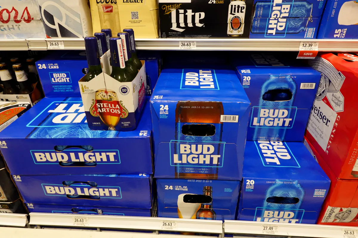 Bud Light, made by Anheuser-Busch, sits on a store shelf in Miami, Fla., on July 27, 2023. (Joe Raedle/Getty Images)