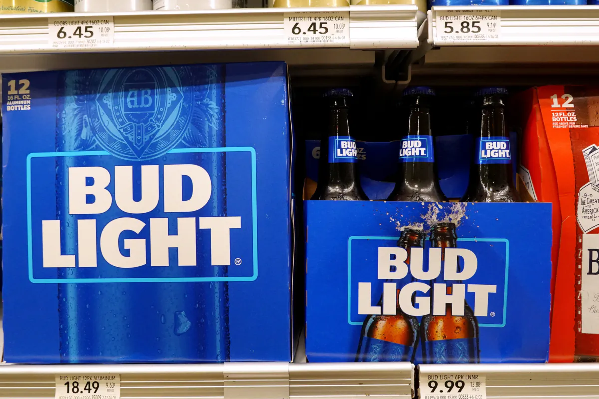 Bud Light, made by Anheuser-Busch, sits on a store shelf in Miami, Fla., on July 27, 2023. (Joe Raedle/Getty Images)