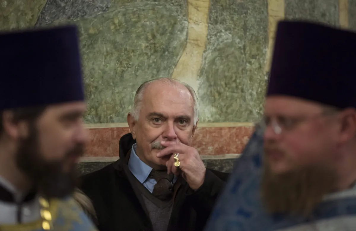 Academy Award-winning filmmaker Nikita Mikhalkov, star of "Burnt By The Sun." Mikhalkov was among 18 Russians censured for supporting the war in Ukraine. (AP Photo/Alexander Zemlianichenko)