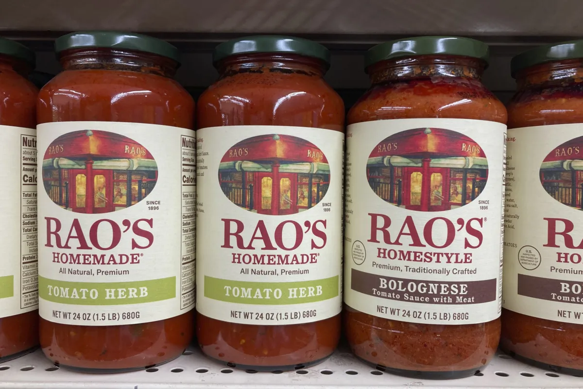 Jars of Rao's sauce are displayed at a food store in New York on Aug. 8, 2023. (Peter Morgan/AP Photo)