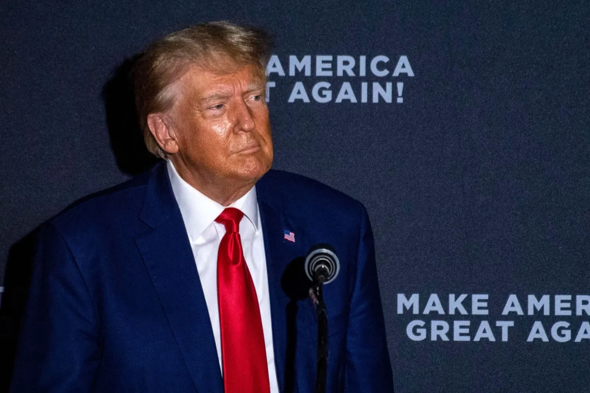 Former President and 2024 presidential hopeful Donald Trump speaks during a campaign rally at Windham High School in Windham, N.H., on Aug. 8, 2023. (Joseph Prezioso/AFP via Getty Images)