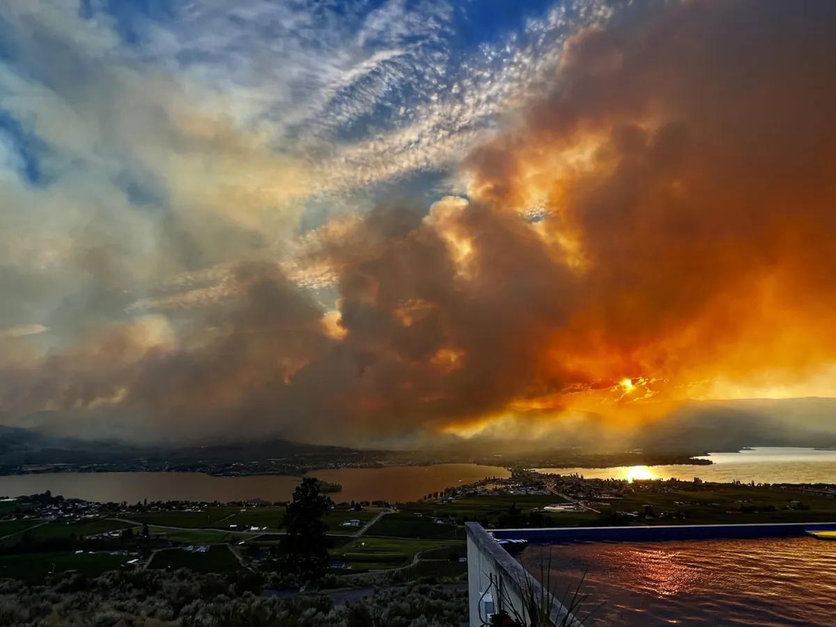 The Eagle Bluff wildfire is seen burning from Anarchist Mountain, outside of Osoyoos, B.C., in a July 29, 2023, handout photo. (The Canadian Press/HO-Melissa Genberg)